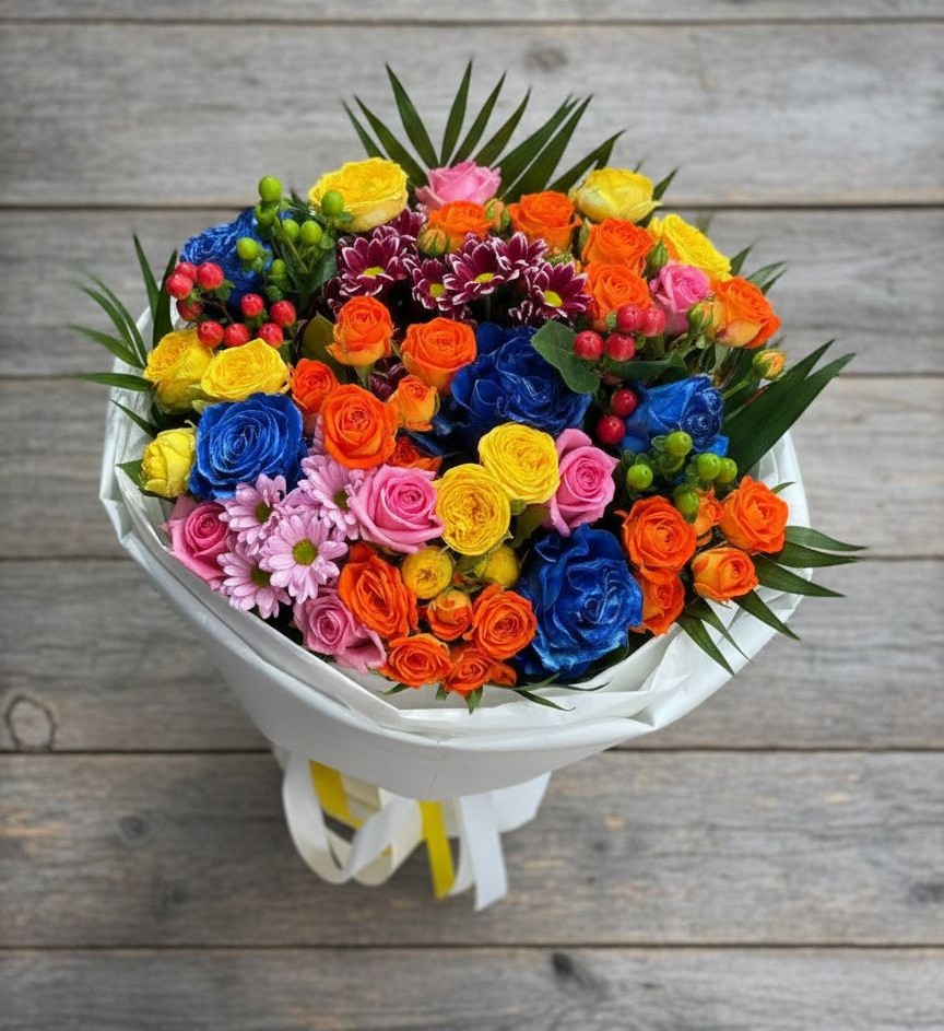 Букет цветов из: Розы и Хризантемы в Поселок пансионат Клязьминское водохранилище