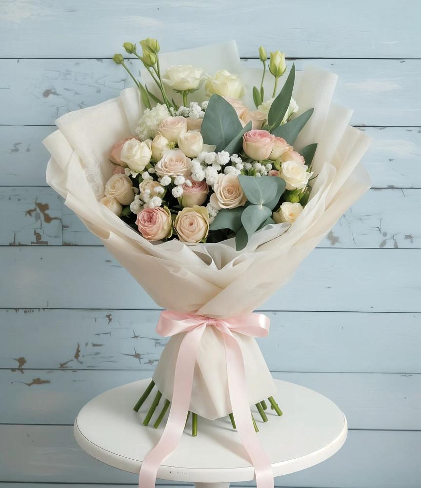 Букет цветов из: Розы и Лизиантусы в Поселок пансионат Клязьминское водохранилище