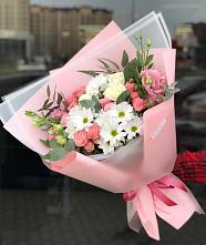 Букет цветов из:  Розы, Лизиантусы и Хризантемы в Поселок пансионат Клязьминское водохранилище