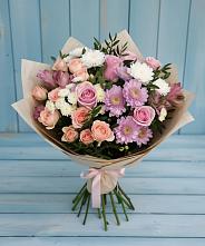 Букет цветов из:  Хризантемы, Розы и Альстромерии в Поселок пансионат Клязьминское водохранилище