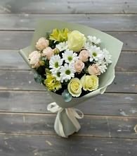 Букет цветов из:  Альстромерии, Розы и Хризантемы в Поселок пансионат Клязьминское водохранилище